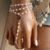 N6243 Bracelet bague - chaine de main pierre de lune Argent 925 massif - Bijoux Chaines en ligne Ninanina