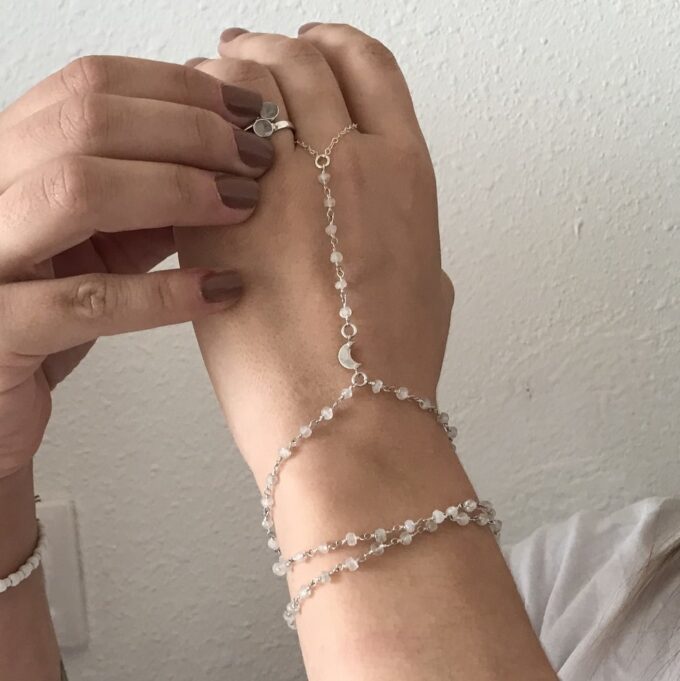 N6243 Bracelet Bague mariage Argent 925 massif Pierre de Lune - Bijoux Bracelets en ligne Ninanina