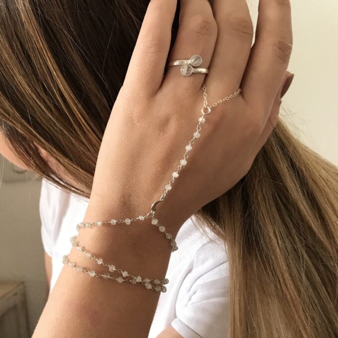 N6243b Bracelet Bague mariage Argent 925 massif Pierre de Lune - Bijoux Bracelets en ligne Ninanina