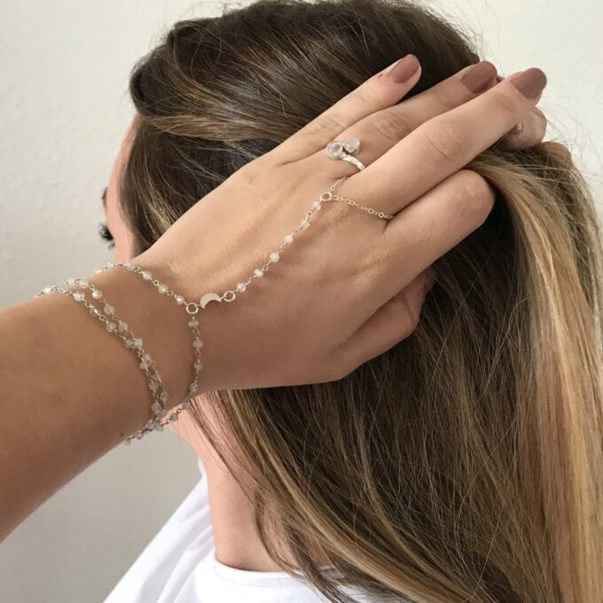 N6243d Bracelet Bague mariage Argent 925 massif Pierre de Lune - Bijoux Bracelets en ligne Ninanina