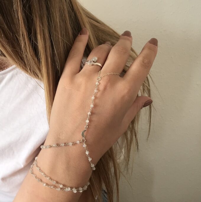 N6243e Bracelet Bague mariage Argent 925 massif Pierre de Lune - Bijoux Bracelets en ligne Ninanina