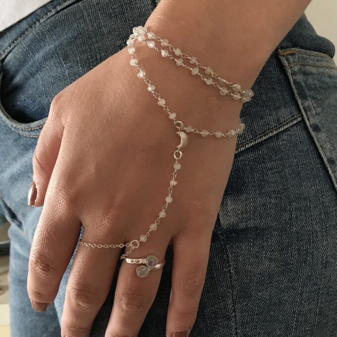N6243f Bracelet Bague mariage Argent 925 massif Pierre de Lune - Bijoux Bracelets en ligne Ninanina