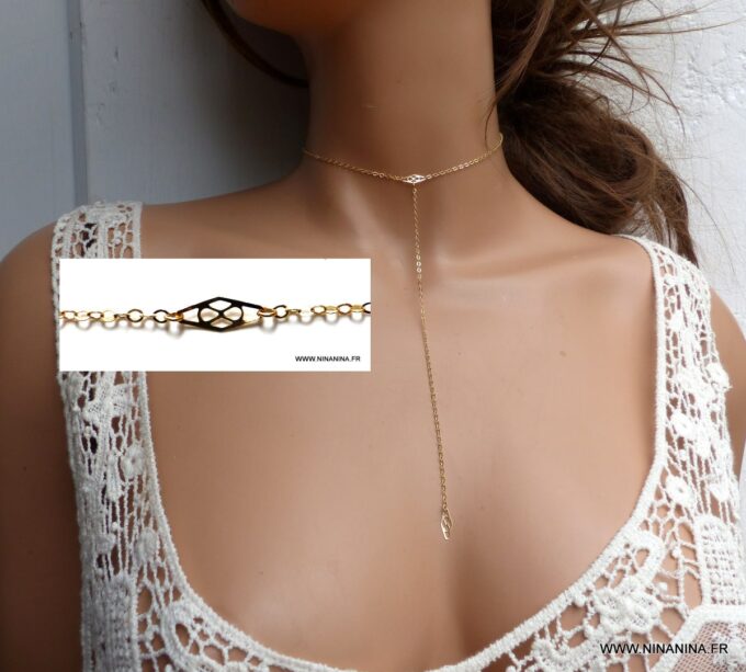 N6245 Collier lasso Chaine Plaqué Or gold filled - Bijoux Colliers en ligne Ninanina