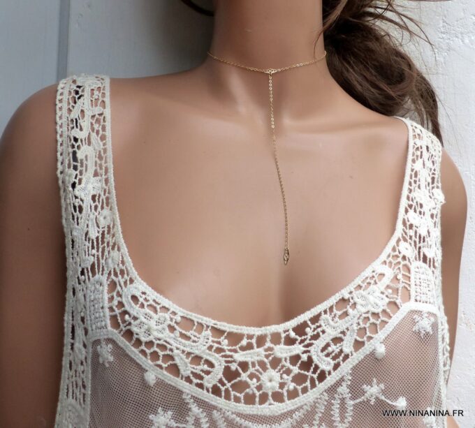 N6245b Collier lasso Chaine Plaqué Or gold filled - Bijoux Colliers en ligne Ninanina