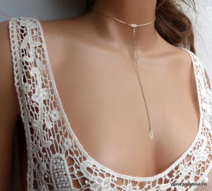 N6245c Collier lasso Chaine Plaqué Or gold filled - Bijoux Colliers en ligne Ninanina
