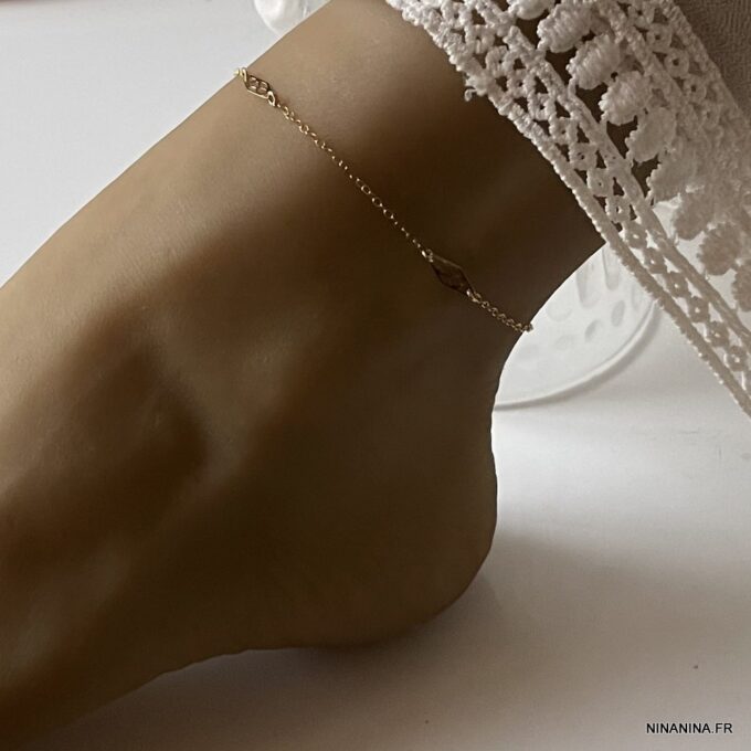 N6247f Chainette de cheville en or plaqué 14 carats minimaliste pour femme - Bijoux Chaines en ligne Ninanina