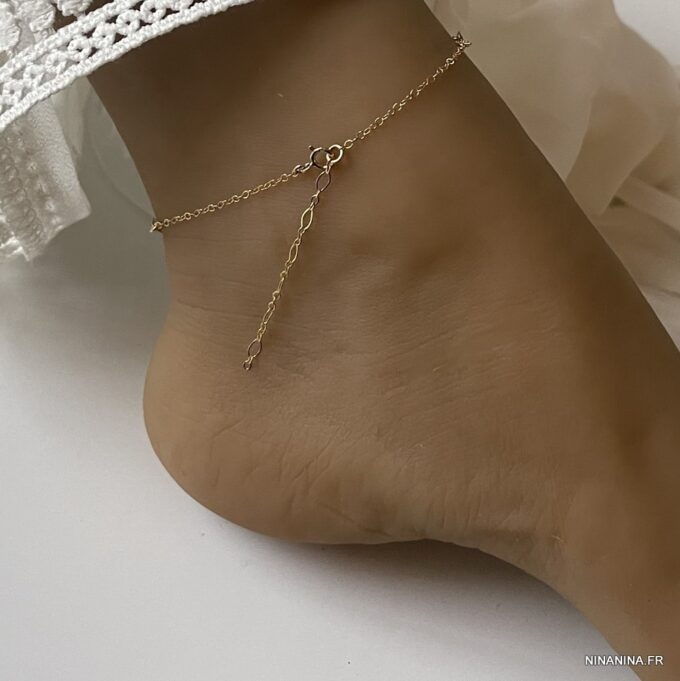 N6247h Chainette de cheville en or plaqué 14 carats minimaliste pour femme - Bijoux Chaines en ligne Ninanina