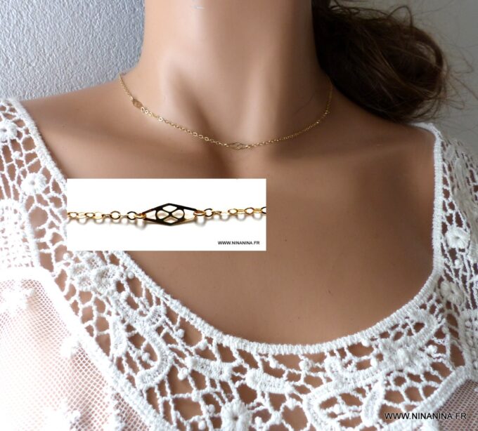 N6248 Collier court fin minimaliste Plaqué Or - Bijoux Colliers en ligne Ninanina