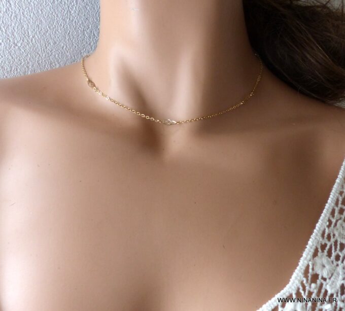 N6248b Collier court fin minimaliste Plaqué Or - Bijoux Colliers en ligne Ninanina