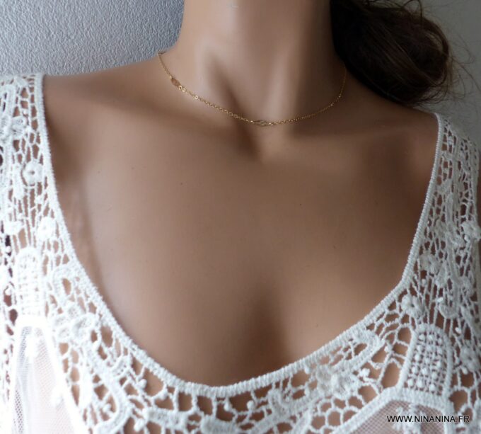 N6248d Collier court fin minimaliste Plaqué Or - Bijoux Colliers en ligne Ninanina