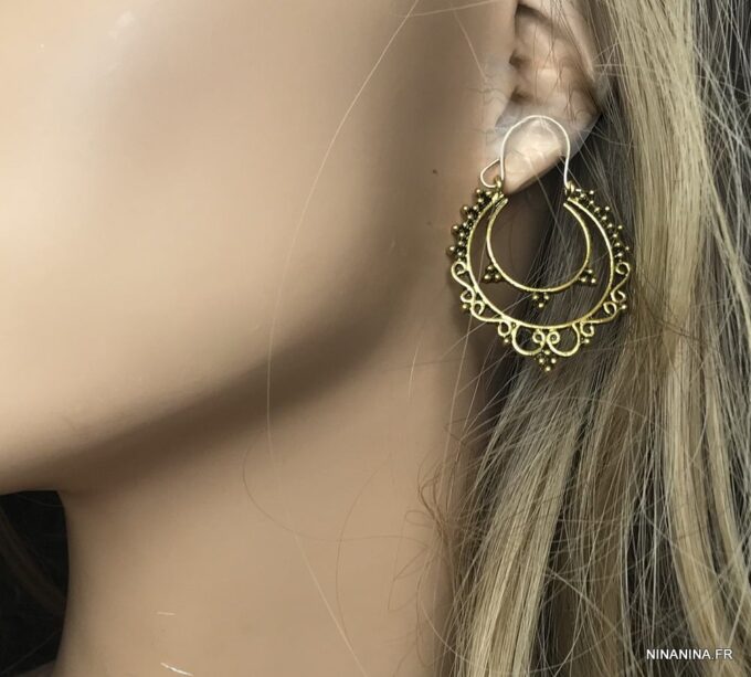 N6250 Boucles D’oreilles ethniques chic façon créoles - Bijoux Boucle d oreille en ligne Ninanina