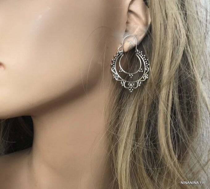 N6250a Boucles D’oreilles ethniques chic façon créoles - Bijoux Boucle d oreille en ligne Ninanina