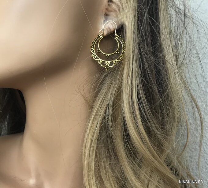N6250b Boucles D’oreilles ethniques chic façon créoles - Bijoux Boucle d oreille en ligne Ninanina
