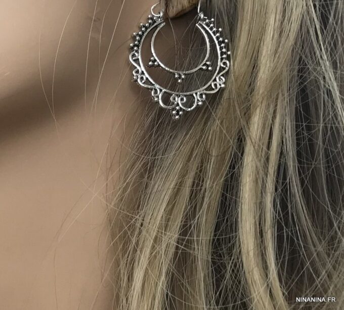 N6250c Boucles D’oreilles ethniques chic façon créoles - Bijoux Boucle d oreille en ligne Ninanina