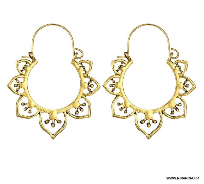 N6251 Boucles d Oreilles Créoles bohème Fantaisie métal doré - Bijoux Boucles d Oreilles en ligne Ninanina