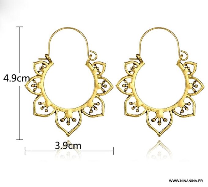 N6251d Boucles d Oreilles Créoles bohème Fantaisie métal doré - Bijoux Boucles d Oreilles en ligne Ninanina