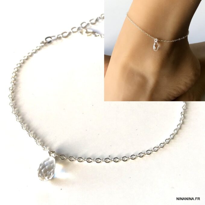 N6255a Chaine cheville argent Swarovski bijou pour femme - Bijoux de pied en ligne Ninanina