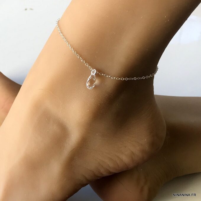N6255d Chaine cheville argent Swarovski bijou pour femme - Bijoux de pied en ligne Ninanina
