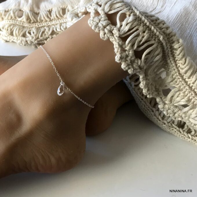 N6255e Chaine cheville argent Swarovski bijou pour femme - Bijoux de pied en ligne Ninanina