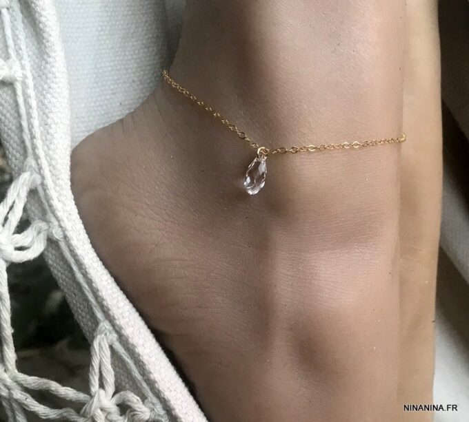 N6256 Chaine de cheville Swarovski Et Plaqué Or 14 carats gold filled - Bijoux Chaines en ligne Ninanina