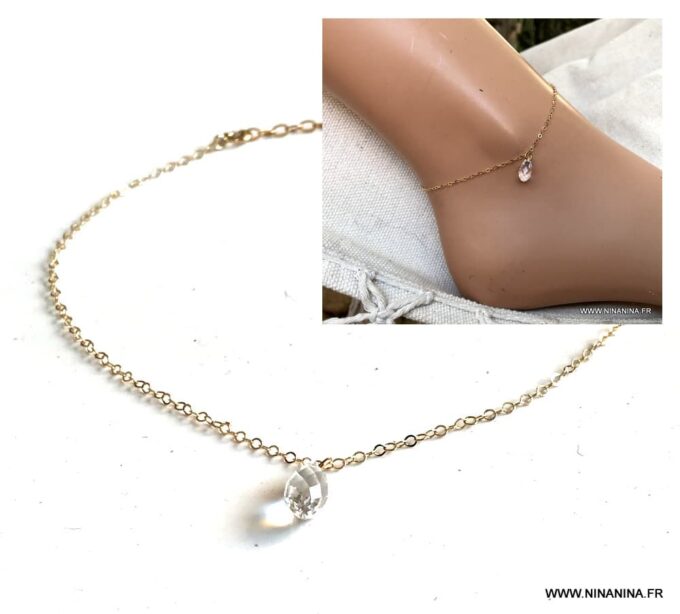N6256a Chaine de cheville Swarovski Et Plaqué Or 14 carats - Bijoux Chaines en ligne Ninanina