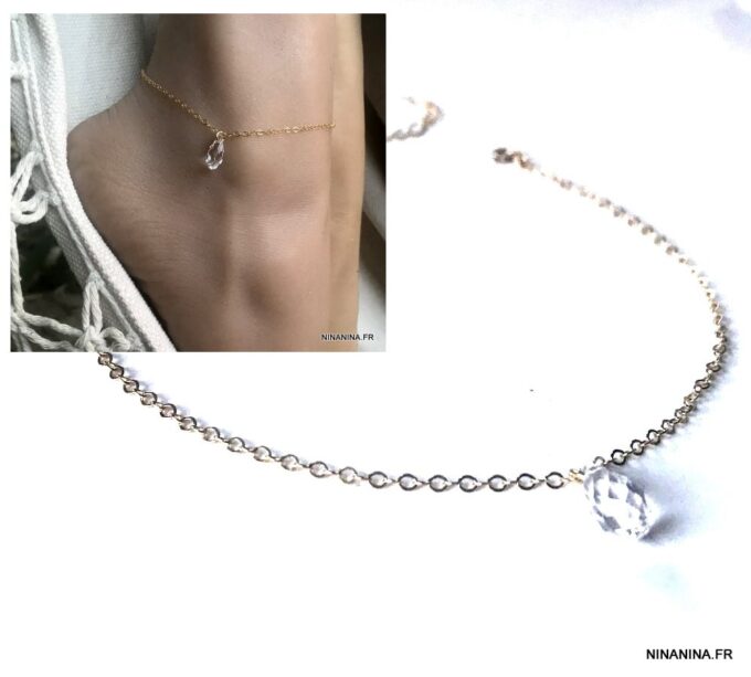 N6256a Chaine de cheville Swarovski Et Plaqué Or 14 carats gold filled - Bijoux Chaines en ligne Ninanina