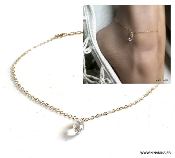 N6256a Chaine de cheville Swarovski Et Plaqué Or 14 carats goldfilled - Bijoux Chaines en ligne Ninanina