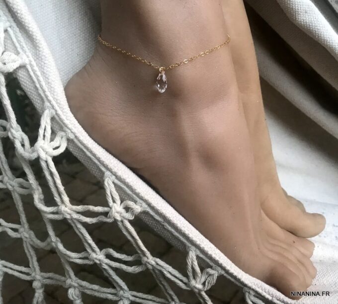 N6256d Chaine de cheville Swarovski Et Plaqué Or 14 carats gold filled - Bijoux Chaines en ligne Ninanina