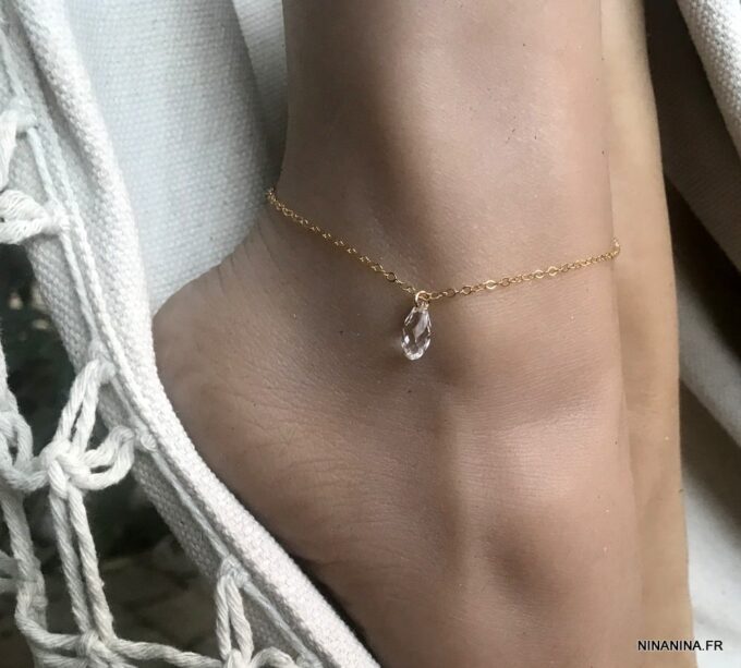 N6256g Chaine de cheville Swarovski Et Plaqué Or 14 carats gold filled - Bijoux Chaines en ligne Ninanina