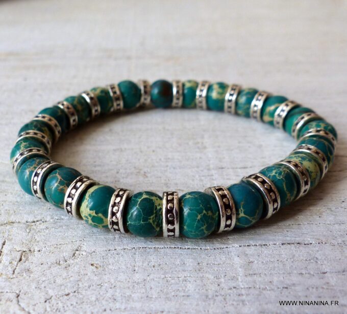 N6261 Bracelet homme perles jaspe vert - Bijoux Bracelets en ligne Ninanina