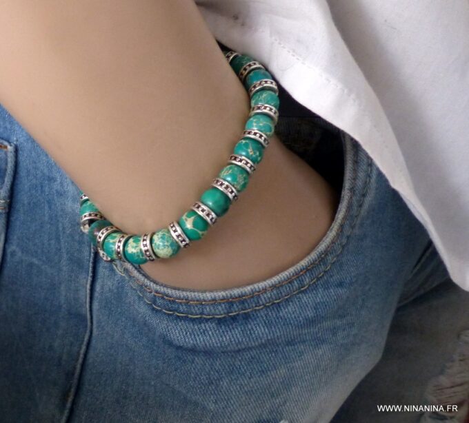 N6261a Bracelet homme perles jaspe vert - Bijoux Bracelets en ligne Ninanina