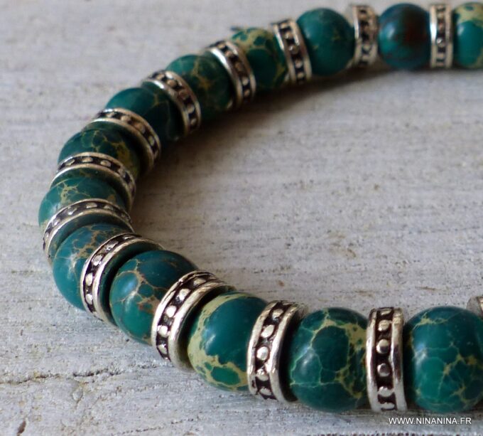 N6261b Bracelet homme perles jaspe vert - Bijoux Bracelets en ligne Ninanina