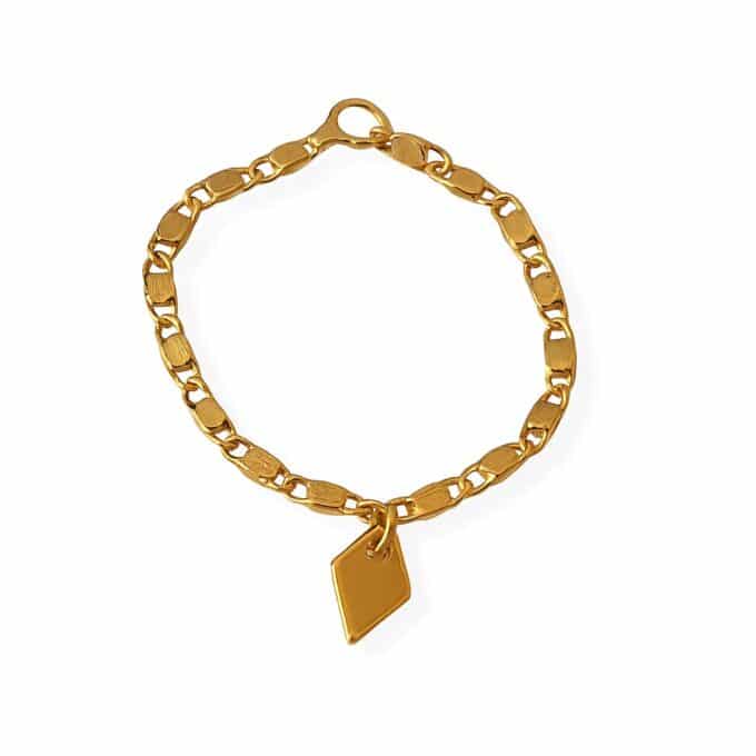 N6267b Bague chaine plaqué or artisanale dorée – Maille fantaisie et petit charm losange - Bijoux bagues boheme en ligne Ninanina