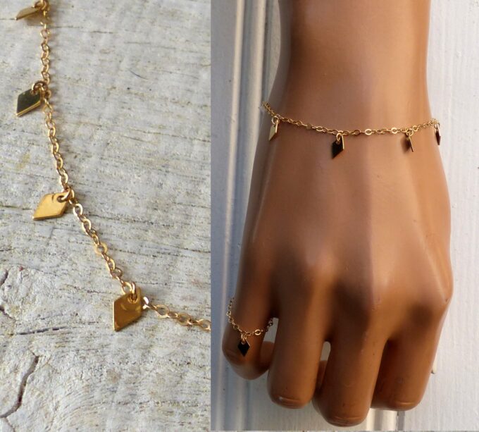 N6268c Bracelet chaine fin de cheville losange plaqué or minimaliste - Bijoux Colliers en ligne Ninanina