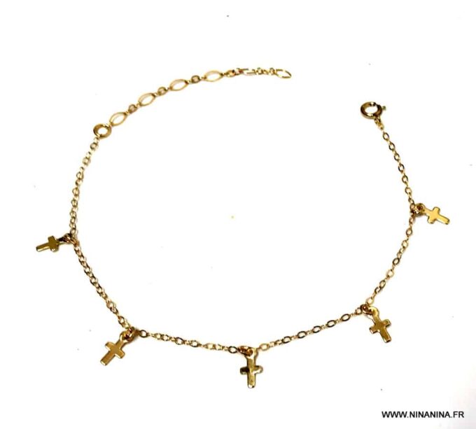 N6272c Bracelet avec croix femme Plaqué Or 14 carats sur chaine - Bijoux Bracelets en ligne Ninanina