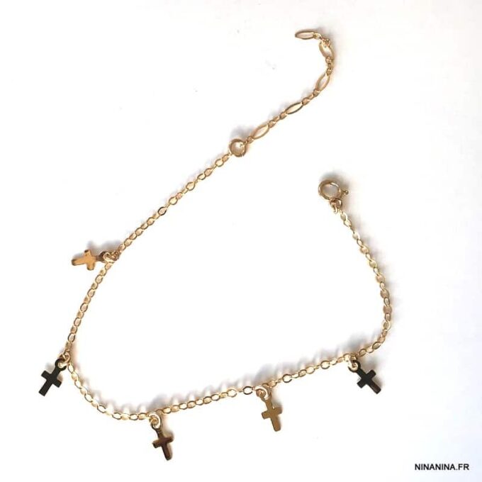 N6272h Bracelet avec croix femme Plaqué Or 14 carats sur chaine - Bijoux Bracelets en ligne Ninanina