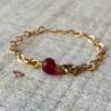 N6273b Bague fine chaine minimaliste plaqué or Et pierre Grenat rouge naturelle - Bijoux Bagues en ligne Ninanina