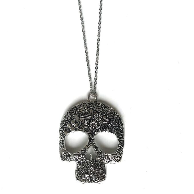 N6277b Collier tête de mort mexicaine gothique chic argenté - Bijoux Colliers Femme en ligne Ninanina