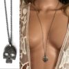 N6277f Collier tête de mort mexicaine gothique chic argenté - Bijoux Colliers Femme en ligne Ninanina