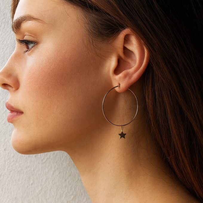 N6279a Boucles d'oreilles lune etoile - créoles bohème plaqué Or artisanales - Bijouxd'oreille femmes en ligne Ninanina