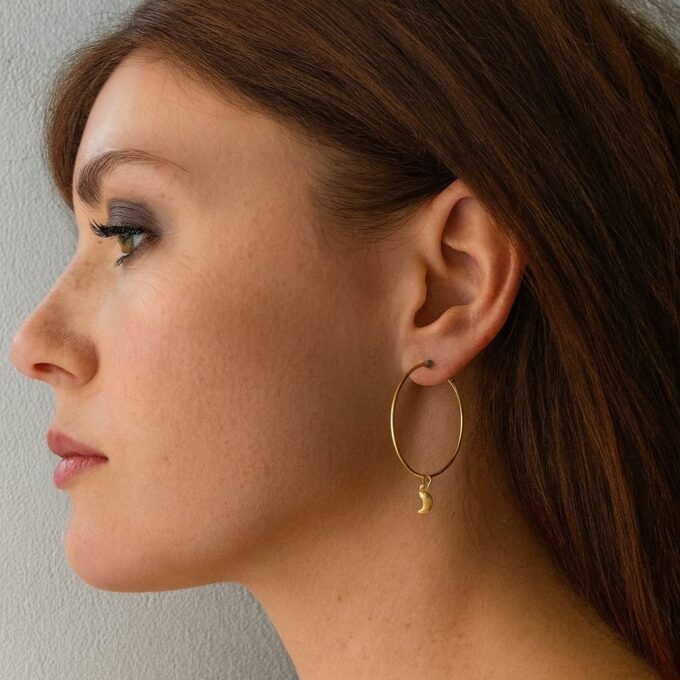 N6279c Boucles d'oreilles lune etoile - créoles bohème plaqué Or artisanales - Bijouxd'oreille femmes en ligne Ninanina