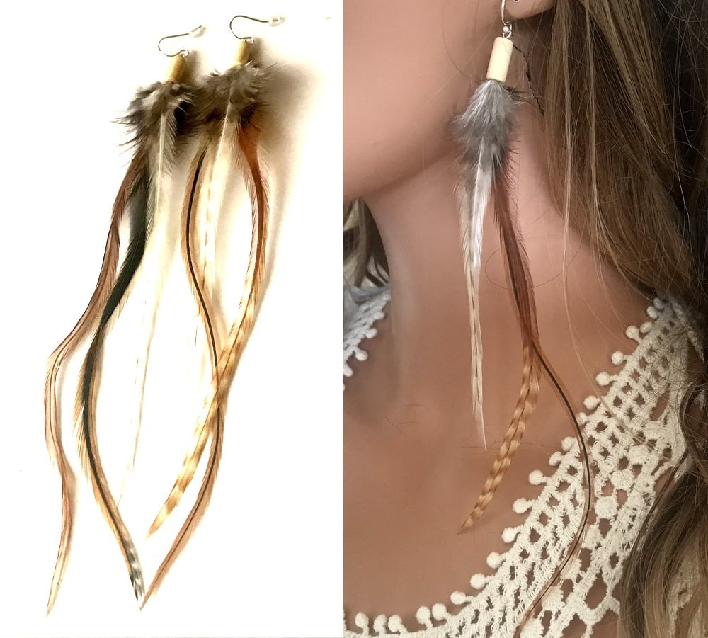 Boucles d'Oreilles Pendantes Femme Argent Plumes