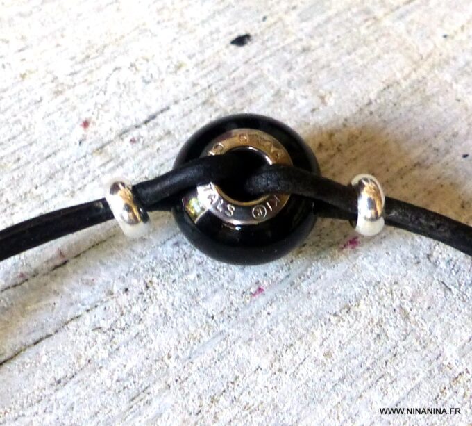 N6291f Bracelet Swarovski homme cordon cuir - Bijoux Bracelets en ligne Ninanina