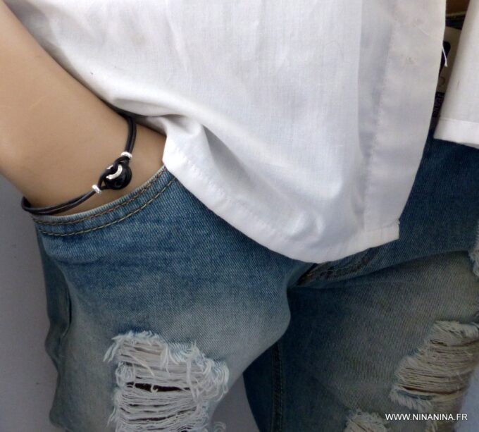N6291i Bracelet Swarovski homme cordon cuir - Bijoux Bracelets en ligne Ninanina