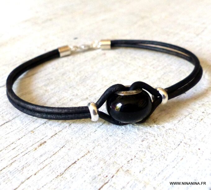 N6291j Bracelet Swarovski homme cordon cuir - Bijoux Bracelets en ligne Ninanina