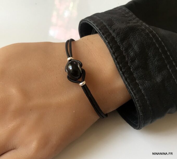 N6291M Bracelet Swarovski homme cordon cuir - Bijoux Bracelets en ligne Ninanina