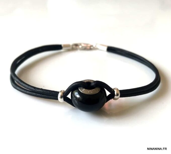N6291NBracelet Swarovski homme cordon cuir - Bijoux Bracelets en ligne Ninanina