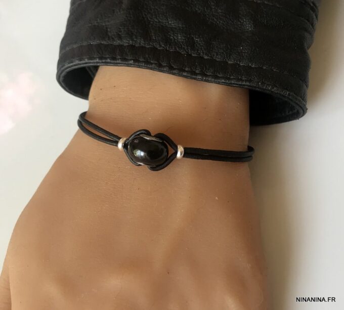 N6291O Bracelet Swarovski homme cordon cuir - Bijoux Bracelets en ligne Ninanina