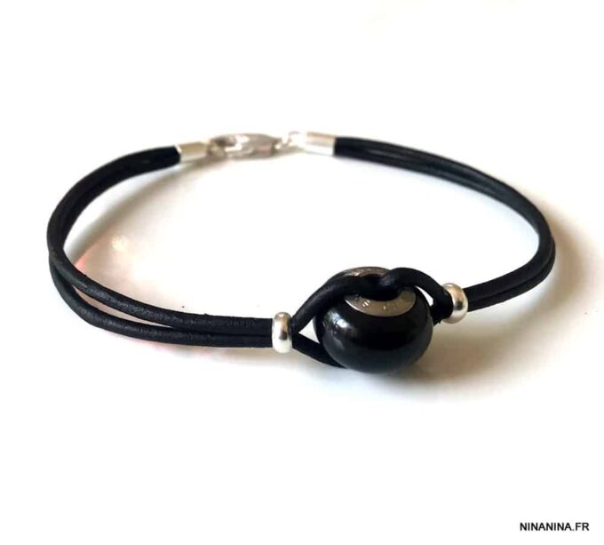 N6291P Bracelet Swarovski homme cordon cuir - Bijoux Bracelets en ligne Ninanina