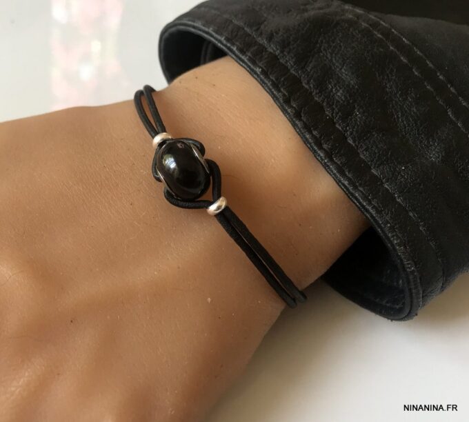 N6291R Bracelet Swarovski homme cordon cuir - Bijoux Bracelets en ligne Ninanina